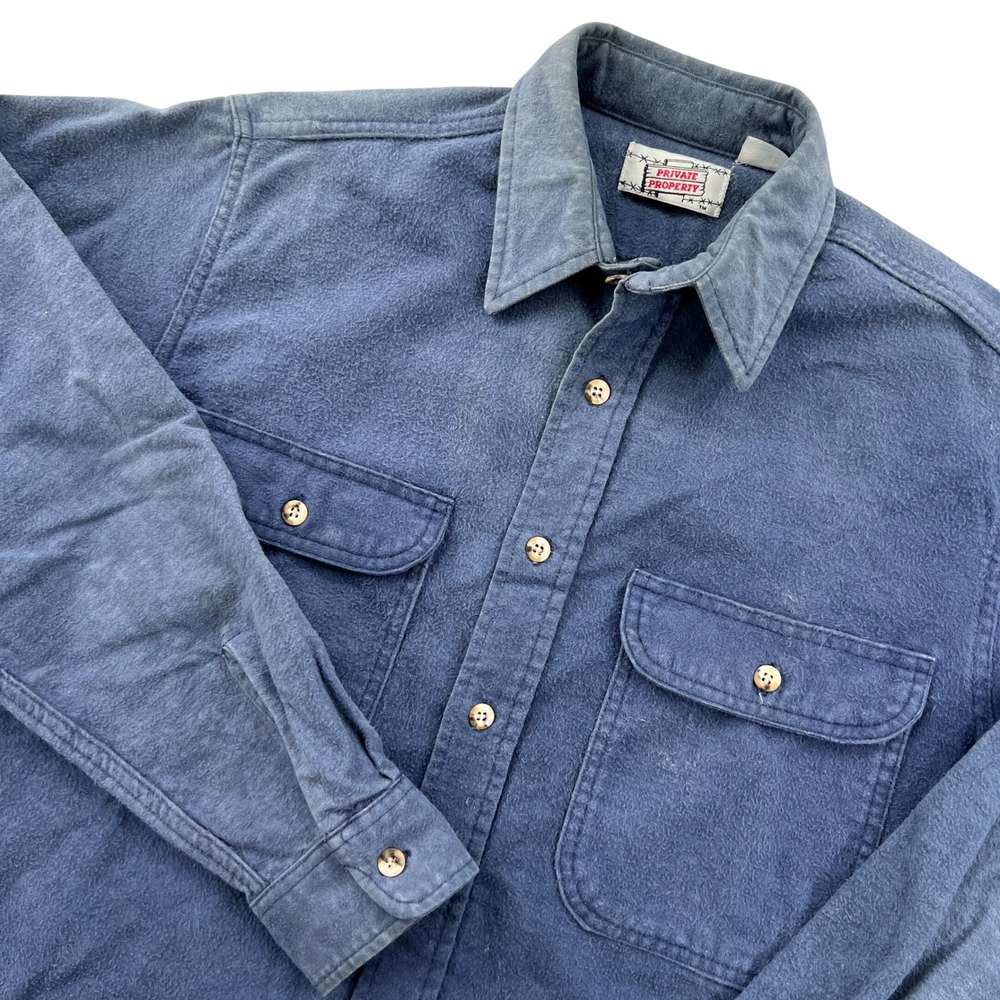 VTG Private Property Flannel Shirt Men M Blue Chamois Heavyweight Made in USA
